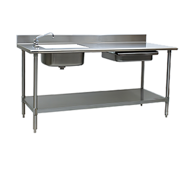Product image #1 for Eagle Group Spec-Master 96-Inch Stainless Steel Prep Sink Table with Left Sink, Right Drawer and Undershelf