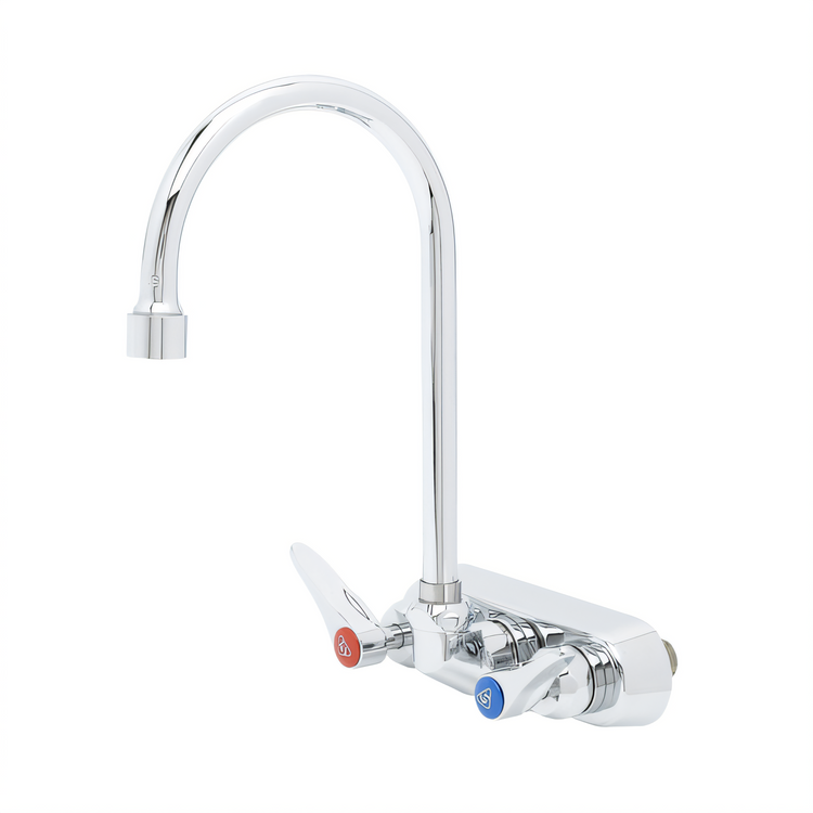 Product image #1 for T&S Brass Wall-Mount Workboard Mixing Faucet, 4" Centers, 5-3/4" Swivel Gooseneck, 1.2 GPM, Cerama Cartridges