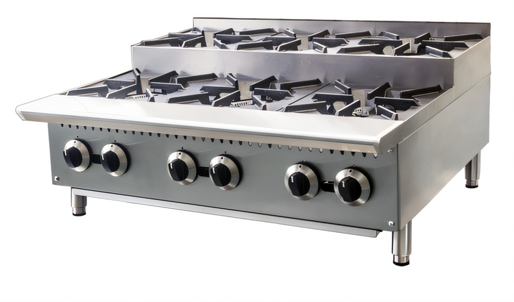 Product image #1 for Comstock-Castle 36-Inch Stainless Steel Countertop Step-Up Gas Hotplate with 6 Cast Iron Burners