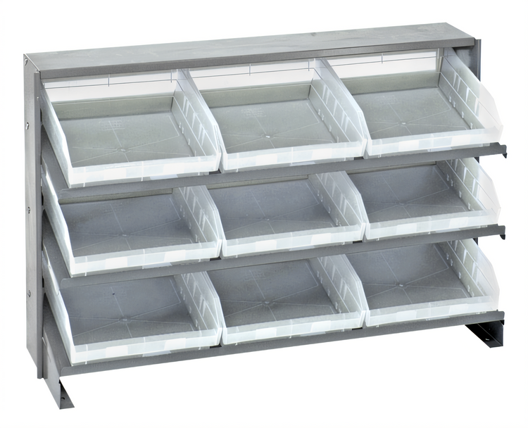 Product image #1 for Quantum Sloped Bench-Style Pick Rack with 3 Shelves and 9 Clear Bins