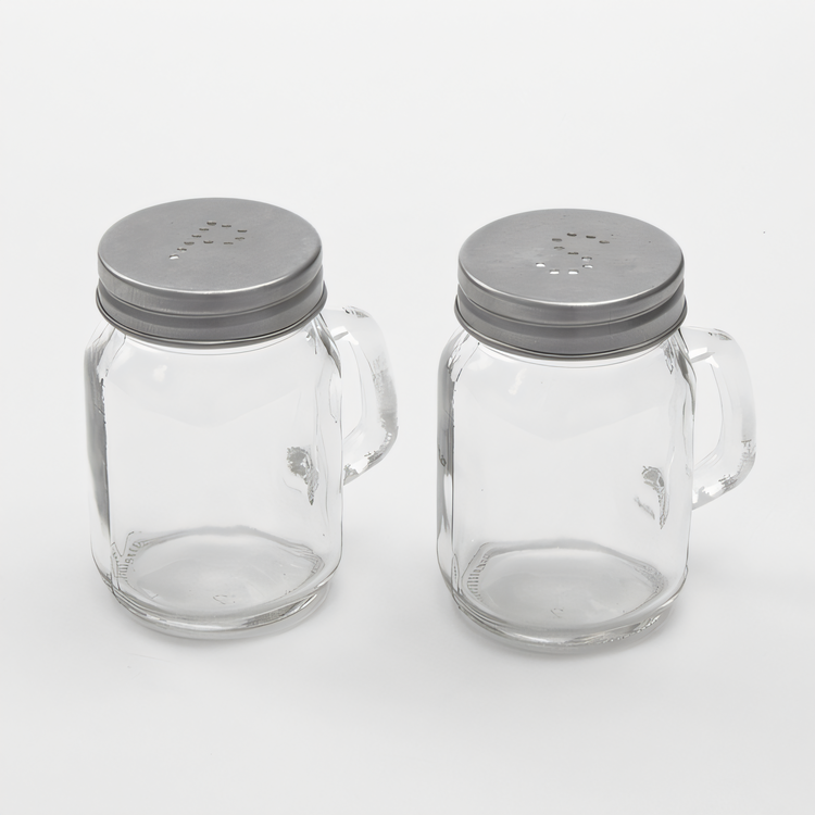 Product image #1 for American Metalcraft Mason Jar Salt and Pepper Shaker Set, 4 oz., Clear Glass, Perforated Metal Tops