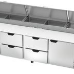 Thumbnail image #1 for Beverage Air DPD119HC-6 119-Inch Four-Section Refrigerated Pizza Prep Table, 42.2 cu. ft., 6 Drawers/1 Door, Stainless Steel, 19-Inch Cutting Board