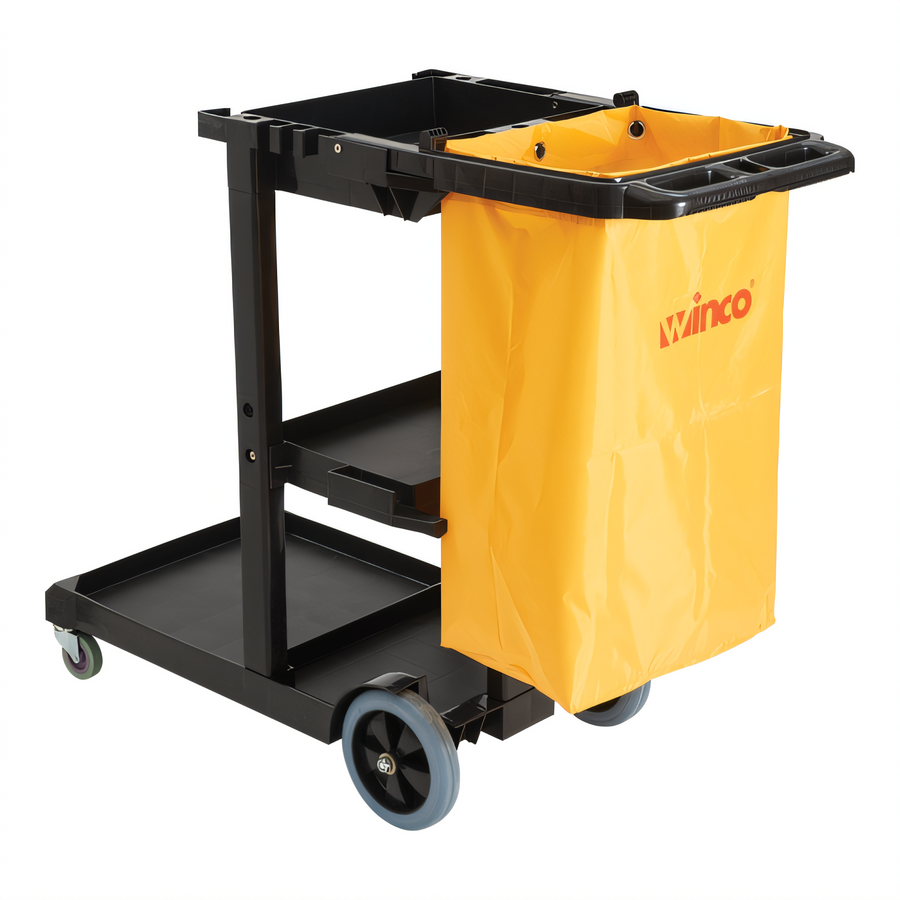 Product image #1 for Winco Janitorial Cart with 25-Gallon Nylon Bag and 3 Shelves, Black