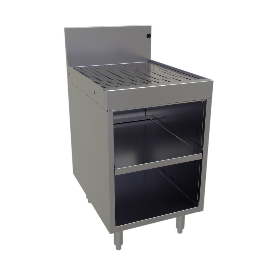 Product image #1 for Glastender Underbar Stainless Steel Glass Rack Storage Unit with Drainboard Top and Open Front Base, 18-Inch W x 24-Inch D
