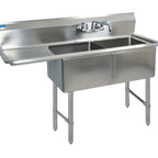 Thumbnail image #1 for BK Resources BKS6-2-18-14-18LS Two-Compartment Stainless Steel Sink, Left Drainboard, 18" x 18" x 14" Bowls, 16-Gauge, 10" Backsplash