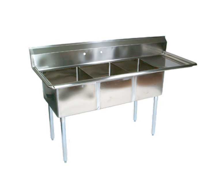 Product image #1 for John Boos E-Series 3-Compartment Stainless Steel Sink with Right-Hand Drainboard, 47-1/2 x 19-1/2 x 43-3/4 Inches