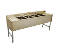 Serv-Ware 72-Inch 4-Bowl Stainless Steel Bar Sink with Left and Right Drainboards