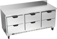 Beverage-Air 72-Inch Three-Section Drawer Worktop Refrigerator, 6 Drawers, Rear-Mounted Self-Contained R290