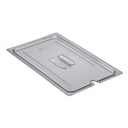 Thumbnail image #1 for Cambro Camwear® 10CWCHN135 Full-Size Polycarbonate Food Pan Cover, Clear, Handled and Spoon-Notched Case of 6