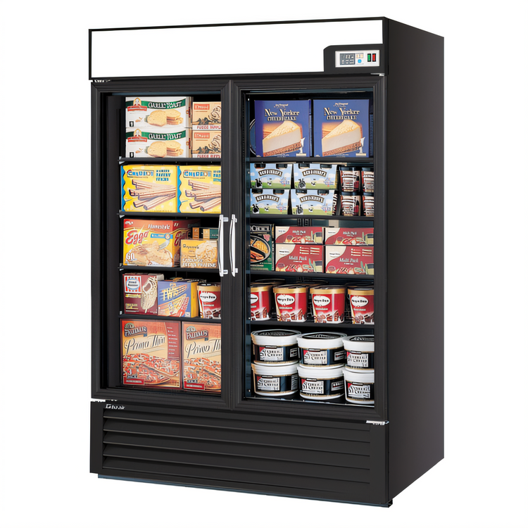 Product image #1 for Turbo Air Two-Section Swing Door Glass Door Merchandiser Freezer, 39.88 Cu. Ft., Bottom-Mount, Black, 115V
