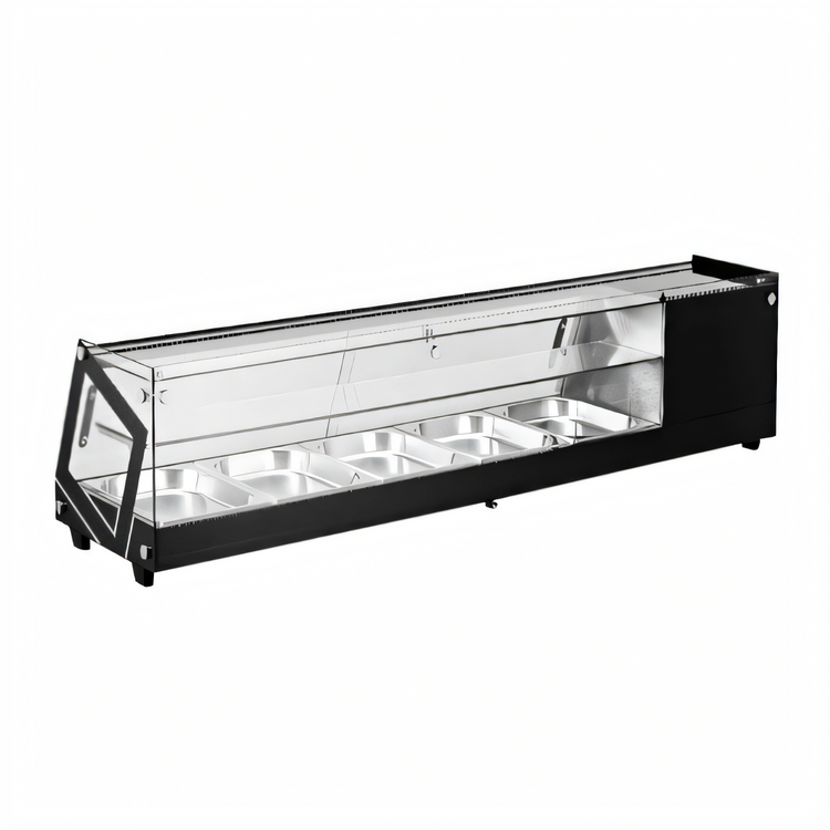 Product image #1 for Omcan Countertop Refrigerated Sushi Display Case, 58-Inch, 2.96 Cu. Ft., Flat Glass