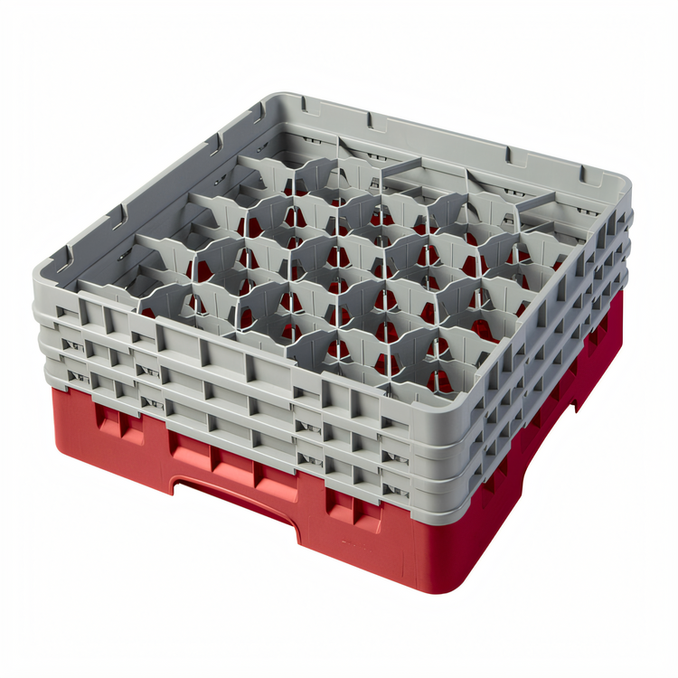 Product image #2 for Cambro Camrack Full Size 20-Compartment Glass Rack with 3 Soft Gray Extenders, Red