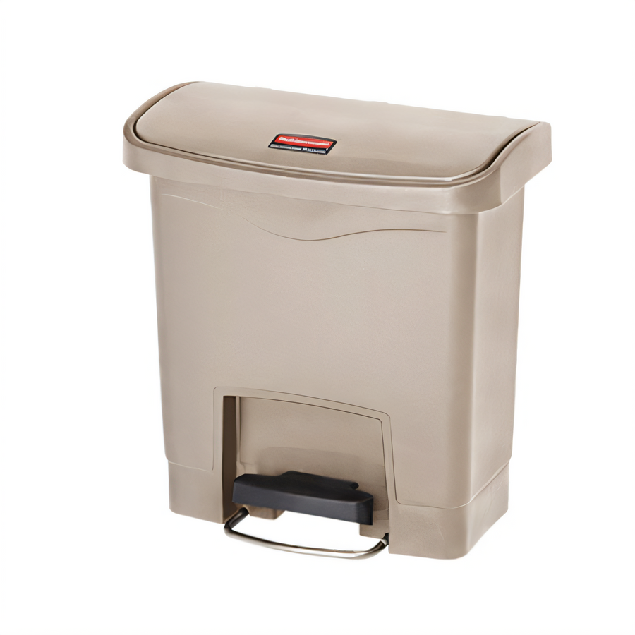 Product image #1 for Rubbermaid Slim Jim 4-Gallon Resin Front Step-On Trash Can with Hinged Lid, Beige