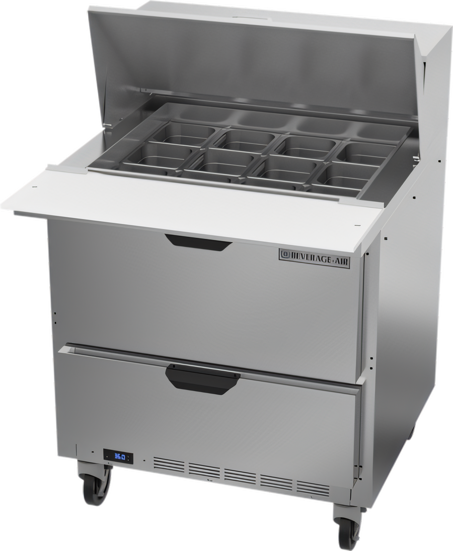 Product image #1 for Beverage-Air 32-Inch Mega Top Refrigerated Sandwich Prep Table with 2 Drawers and 12-Pan Capacity