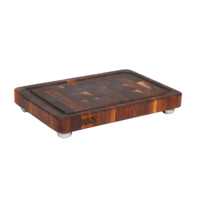 Product image #1 for John Boos Boos Block 18 x 12 Inch End-Grain Walnut Cutting Board with Juice Groove and Stainless Steel Bun Feet