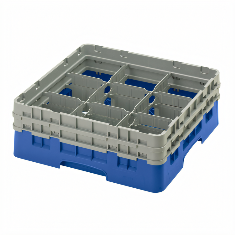 Product image #2 for Cambro Camrack Full-Size 9-Compartment Glass Rack with 2 Soft Gray Extenders, Blue