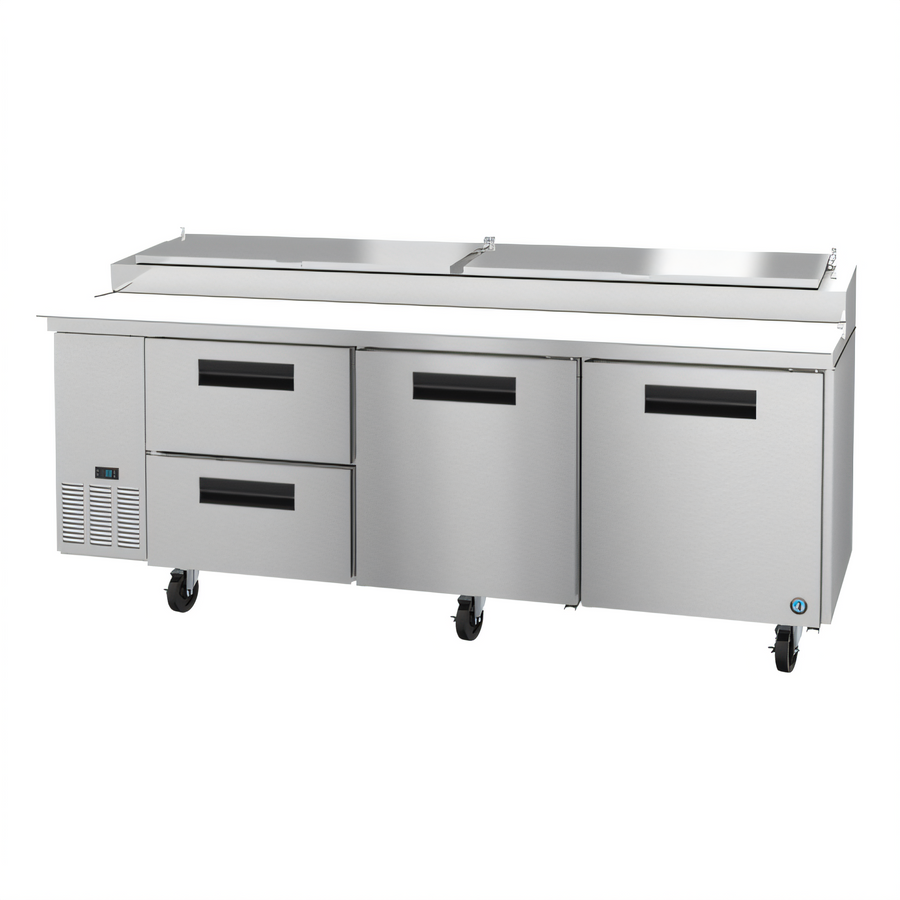 Product image #1 for Hoshizaki Steelheart 93-Inch Three-Section Pizza Prep Table with Doors and Drawers