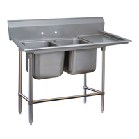 Advance Tabco Regaline 2-Compartment Stainless Steel Sink with Right-Hand Drainboard, 20 x 28 Inch Bowls, 24 Inch Drainboard