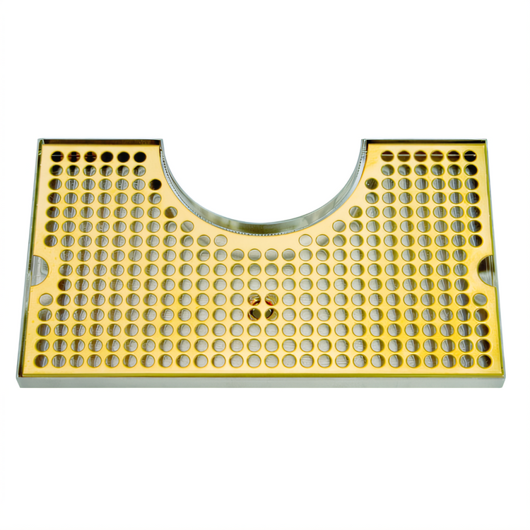 Product image #1 for Surface Mount Stainless Steel Draft Beer Drip Tray Trough with PVD Brass Screen, 14 x 8 Inches