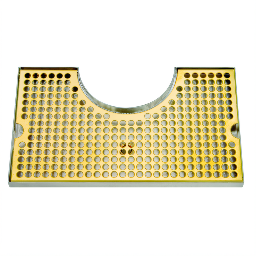 Product image #1 for Surface Mount Stainless Steel Draft Beer Drip Tray Trough with PVD Brass Screen, 14 x 8 Inches