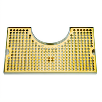 Surface Mount Stainless Steel Draft Beer Drip Tray Trough with PVD Brass Screen, 14 x 8 Inches