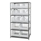 Thumbnail image #1 for Quantum 2475-953954CL 8-Shelf Heavy-Duty Stationary Wire Shelving Unit with 13 Clear Bins, 36 x 24 x 75 Inches