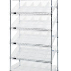Thumbnail image #1 for Quantum MWRS-7-104CL Mobile Wire Shelving Bin System with 30 Clear Bins, 7 Shelves, Chrome Finish