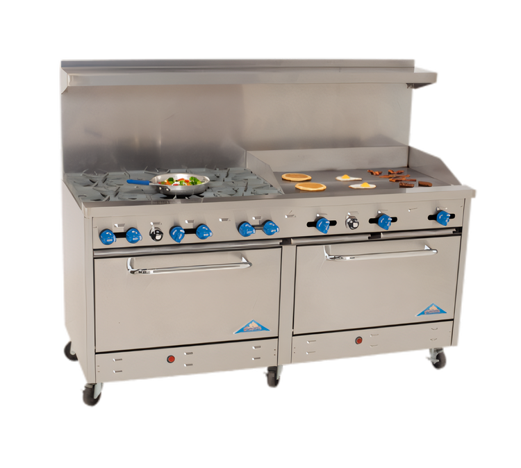 Product image #1 for Comstock-Castle 72-Inch Commercial Gas Range with 6 Star Burners, 36-Inch Griddle, and Double Ovens