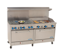 Comstock-Castle 72-Inch Commercial Gas Range with 6 Star Burners, 36-Inch Griddle, and Double Ovens