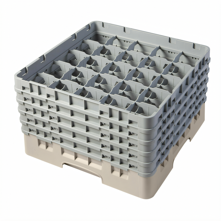 Product image #2 for Cambro Camrack® Full-Size Beige 25-Compartment Glass Rack with 5 Soft Gray Extenders