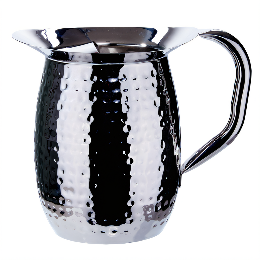 Product image #1 for Winco 3 Qt. Hammered Heavy-Weight Stainless Steel Bell Pitcher with Ice Guard, Mirror Finish