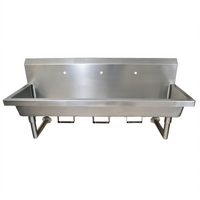 BK Resources 72-Inch Three-Station Wall-Mounted 304 Stainless Steel Hand Wash Sink with Knee Valve Bracket