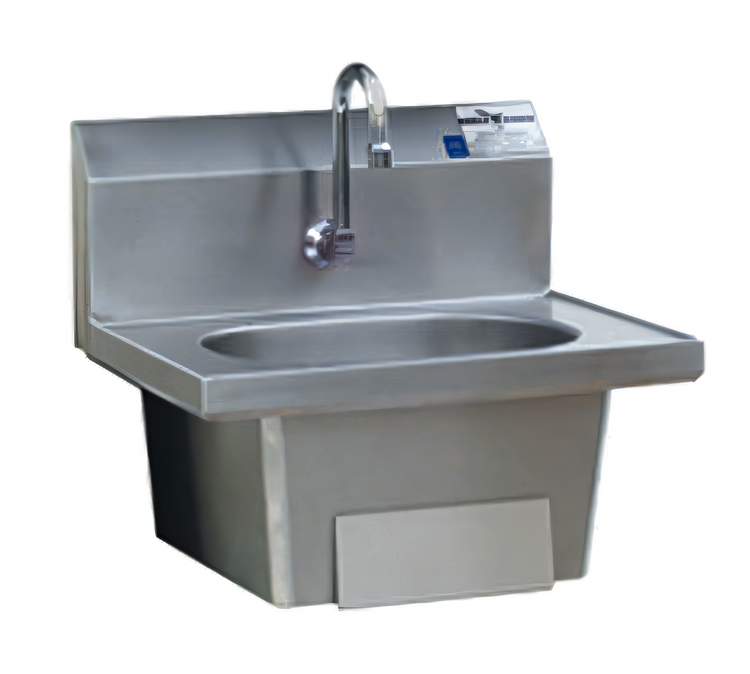 Product image #1 for Wall-Mounted Hand Sink with Single Knee Pedal, Skirt, and Gooseneck Faucet