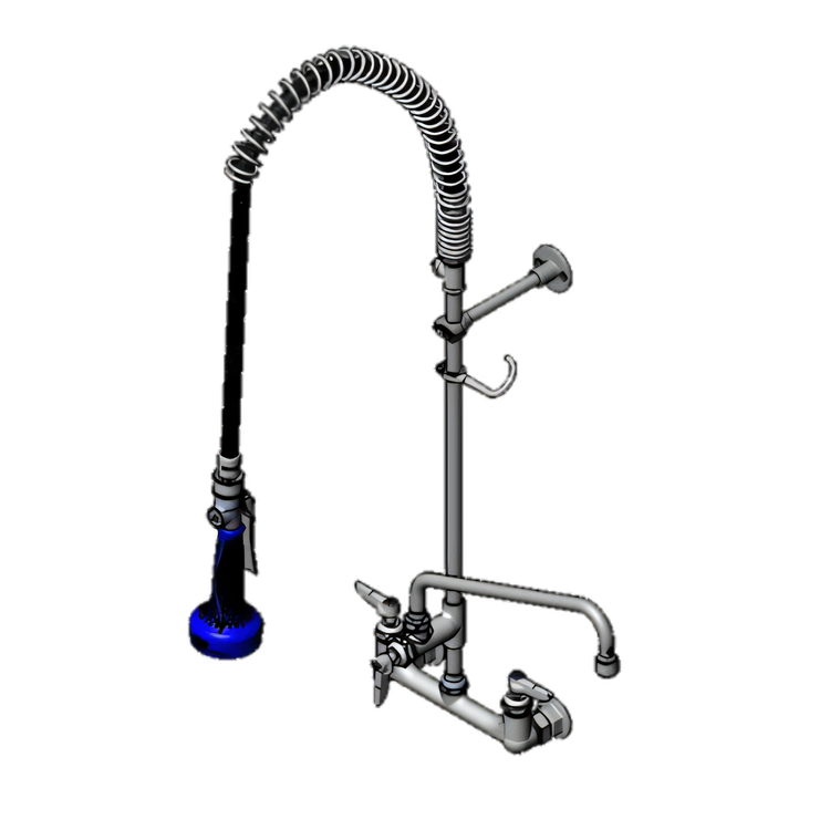 Product image #1 for Low-Lead EasyInstall Pre-Rinse Unit with Add-On Faucet, 8-Inch Wall Mount, 12-Inch Swing Spout, 44-Inch Hose