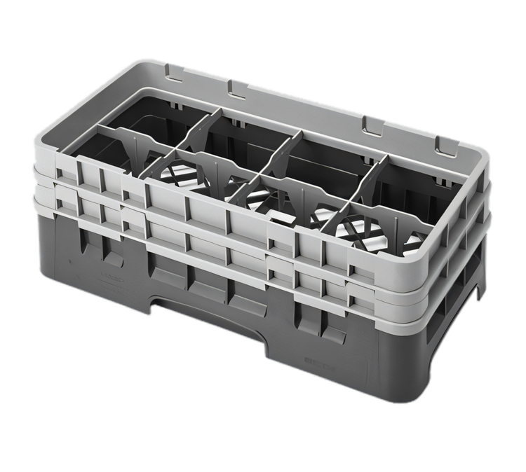 Product image #2 for Cambro Camrack Half-Size 8-Compartment Glass Rack with 2 Soft Gray Extenders, Navy Blue