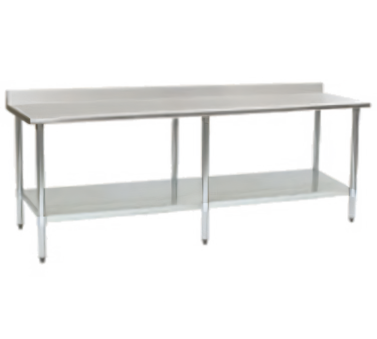 Product image #1 for Eagle Group Budget Series 144" x 36" Work Table with 430 Stainless Steel Top, 4-1/2" Backsplash, and Adjustable Undershelf