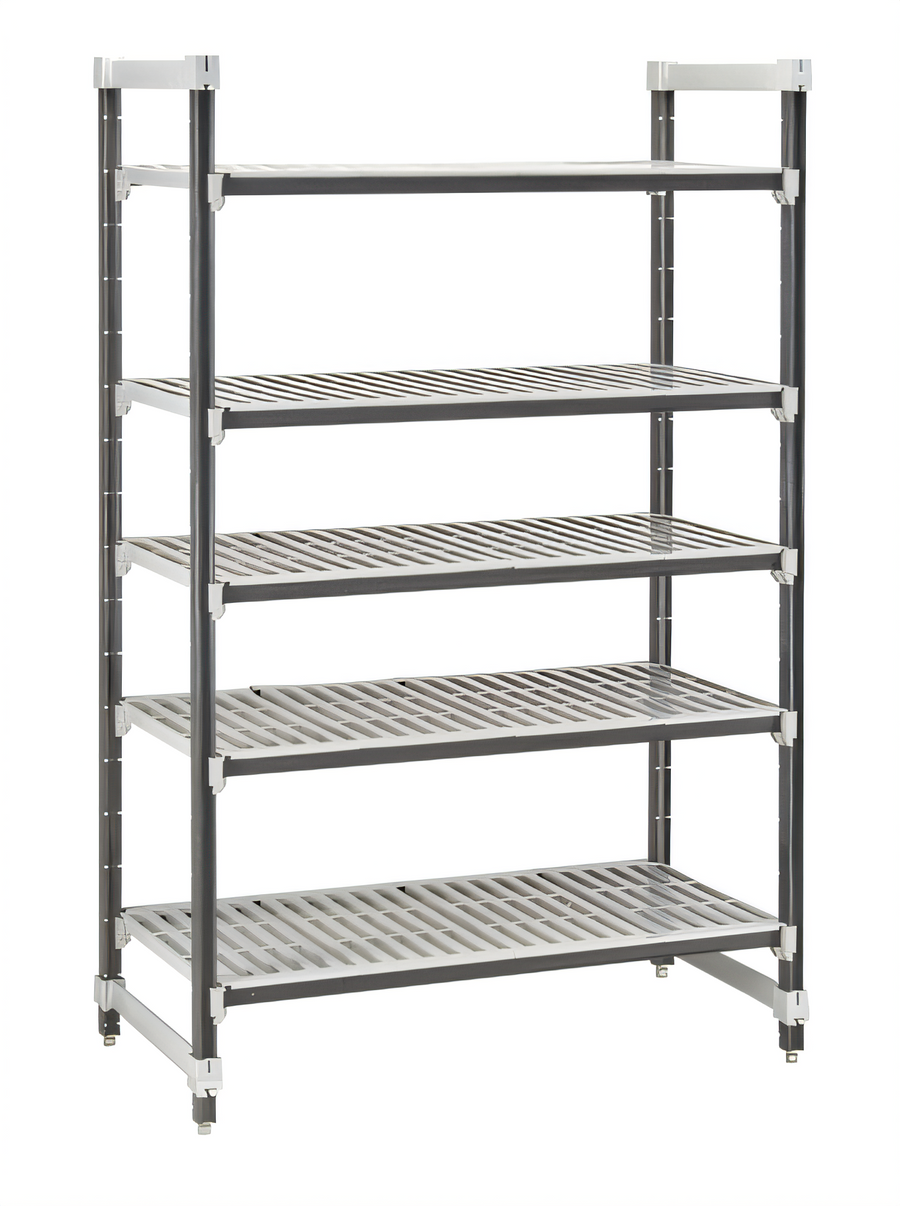 Product image #1 for Cambro Camshelving Elements XTRA 18" x 54" x 72" 5-Tier Vented Stationary Polymer Shelving Starter Unit, Speckled Gray