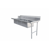 Straight Soiled Dishtable with 3 Pre-Rinse Sinks, 84 Inch x 30 Inch, Right to Left, 16 Gauge 304 Stainless Steel