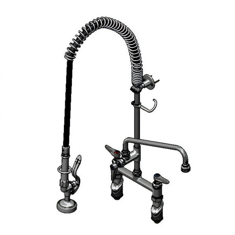 Product image #1 for T&S EasyInstall 8" Deck Mount Pre-Rinse Unit with Add-On Faucet, Spring Action Gooseneck and 44" Hose