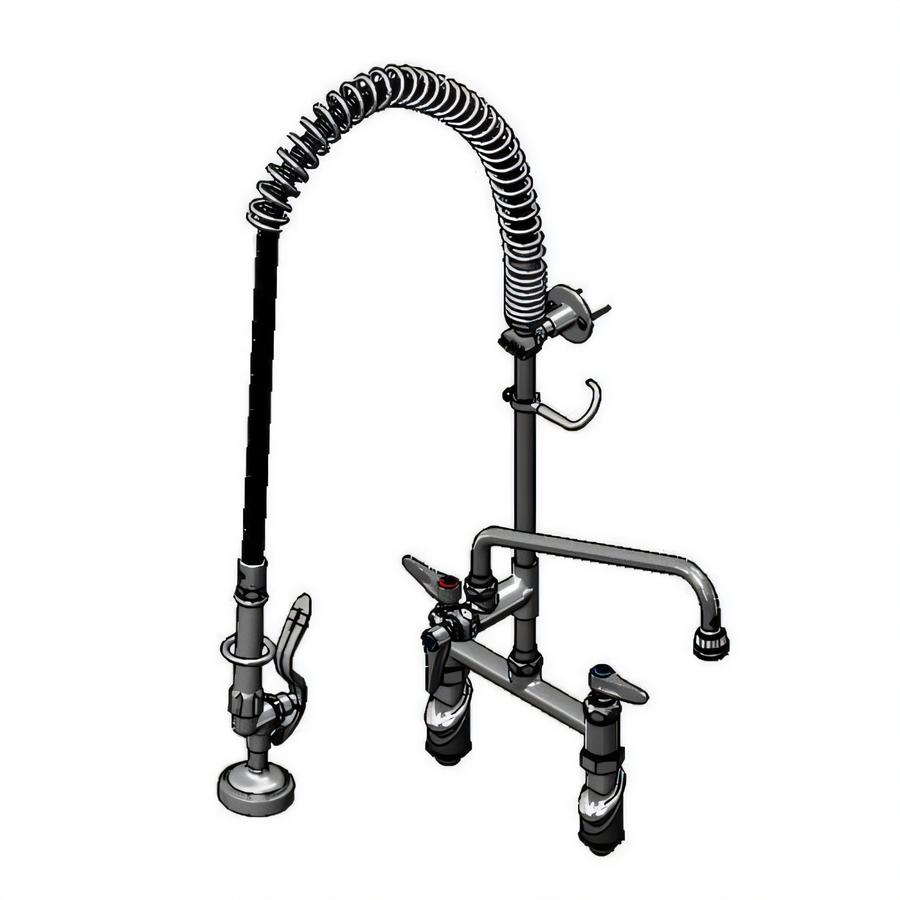 Product image #1 for T&S EasyInstall 8" Deck Mount Pre-Rinse Unit with Add-On Faucet, Spring Action Gooseneck and 44" Hose