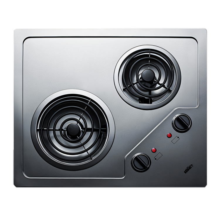 Product image #1 for Summit CR2B122 Two-Burner Electric Cooktop with Coil Elements, Stainless Steel, Portrait or Landscape Mount