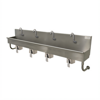 Advance Tabco 4-Station 96-Inch Wall Mounted Hand Wash Sink with Knee Valves and Tubular Supports