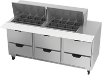Beverage Air 72-Inch Three-Section Mega Top Refrigerated Prep Table with 6 Drawers and 24-Pan Top