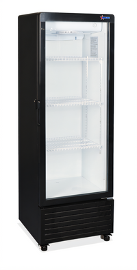 Omcan 1-Section Glass Door Reach-In Refrigerator, 4.9 Cu. Ft., Bottom-Mount Self-Contained, Black