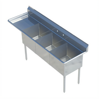 Sapphire Manufacturing 3-Compartment Commercial Sink with Left Drainboard, 47-1/2-Inch W x 19-1/2-Inch D