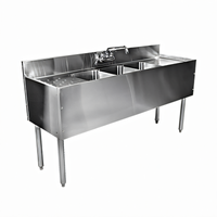 CHOICE Four-Compartment Underbar Sink Unit with Dual 24-Inch Drainboards, 96-Inch Wide, 19-Inch Deep