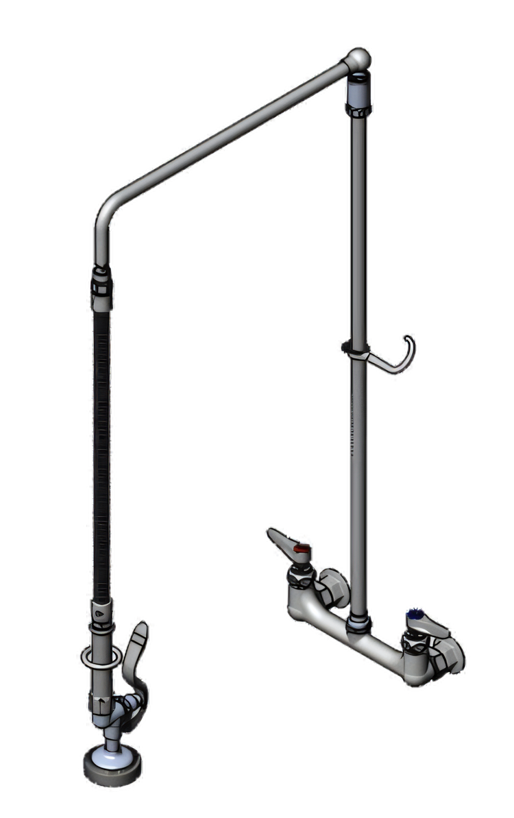 Product image #1 for T&S Brass EasyInstall Wall-Mount Pre-Rinse Mixing Faucet with 8 Inch Adjustable Centers and 32 Inch Riser