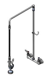 T&S Brass EasyInstall Wall-Mount Pre-Rinse Mixing Faucet with 8 Inch Adjustable Centers and 32 Inch Riser