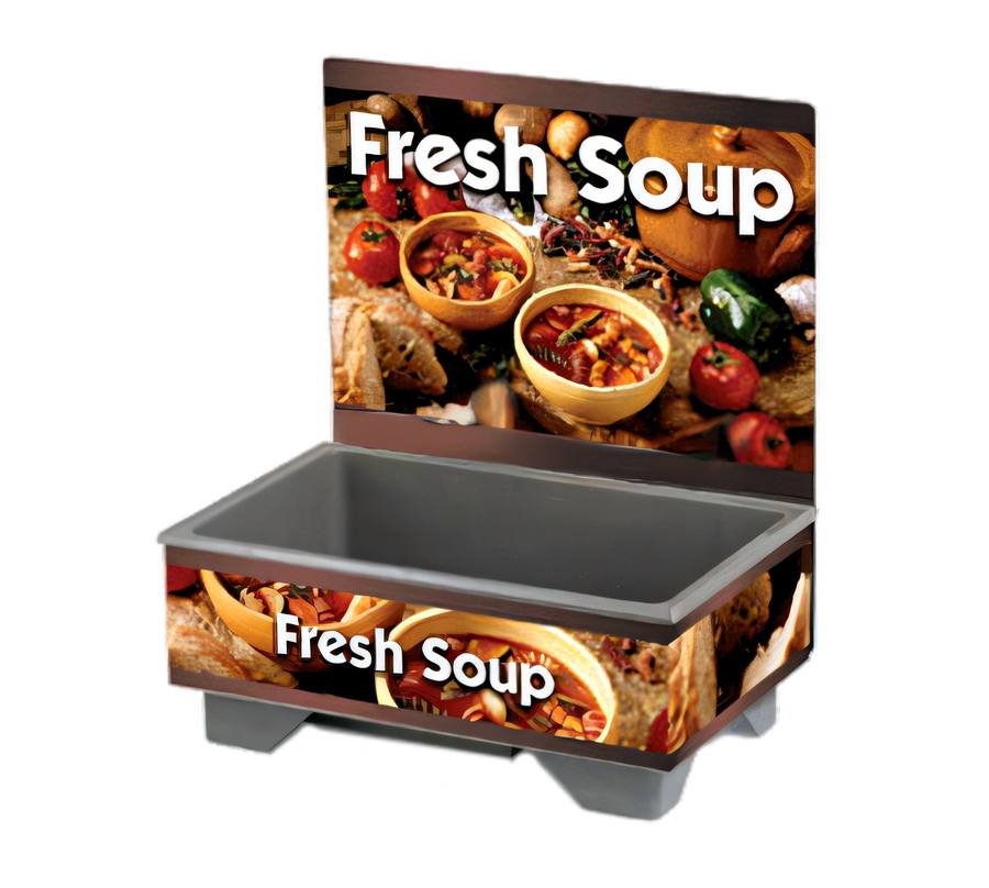 Product image #1 for Vollrath Cayenne 1220 Full-Size Rethermalizing Soup Merchandiser, Base Only, with Country Kitchen Graphics and Flush-Mount Menu Board