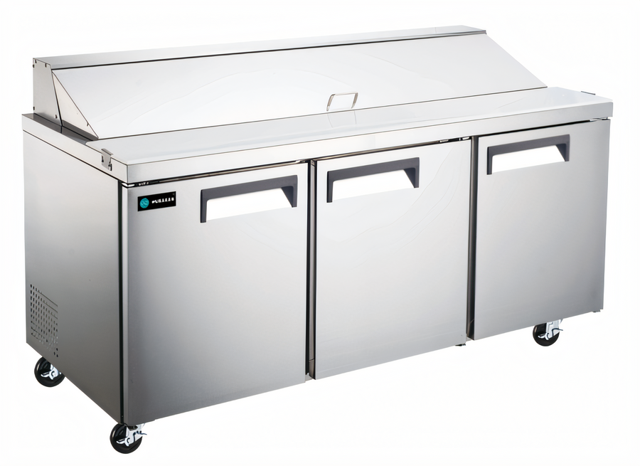 Product image #1 for Hurakan by Equip.me 70-Inch 3-Section Refrigerated Sandwich Prep Table, Self-Contained, Stainless Steel
